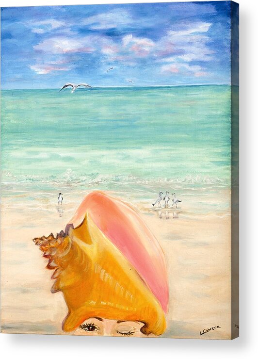 Key West Acrylic Print featuring the painting Inside the Head of a Conch Woman by Linda Cabrera