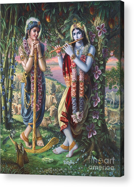 Baby Krishna Acrylic Print featuring the painting Krishna and Balaram by Vishnudas Art