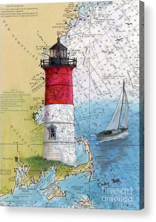 Nauset Acrylic Print featuring the painting Nauset Beach Lighthouse MA Nautical Chart Map Art Cathy Peek by Cathy Peek
