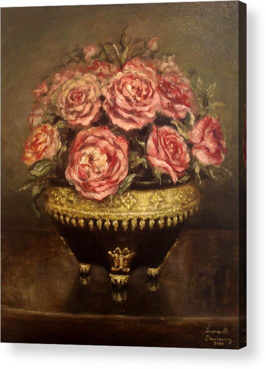 Roses Acrylic Print featuring the painting Roses of Luang Prabang by Sompaseuth Chounlamany