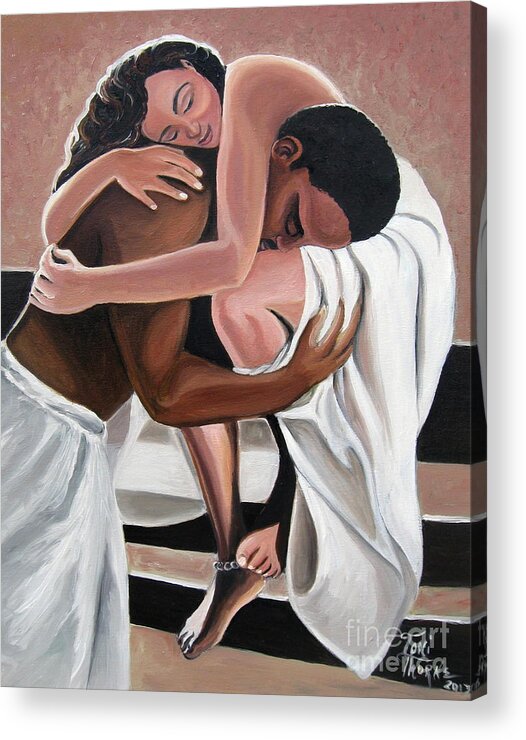 Lovers Painting Acrylic Print featuring the painting Sweet Caress by Toni Thorne