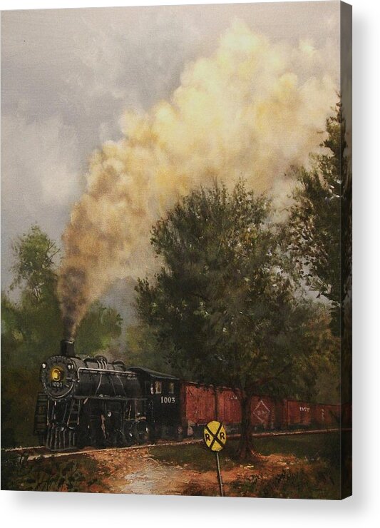 Original Art Acrylic Print featuring the painting Train Crossing Soo Line 1003 by Tom Shropshire