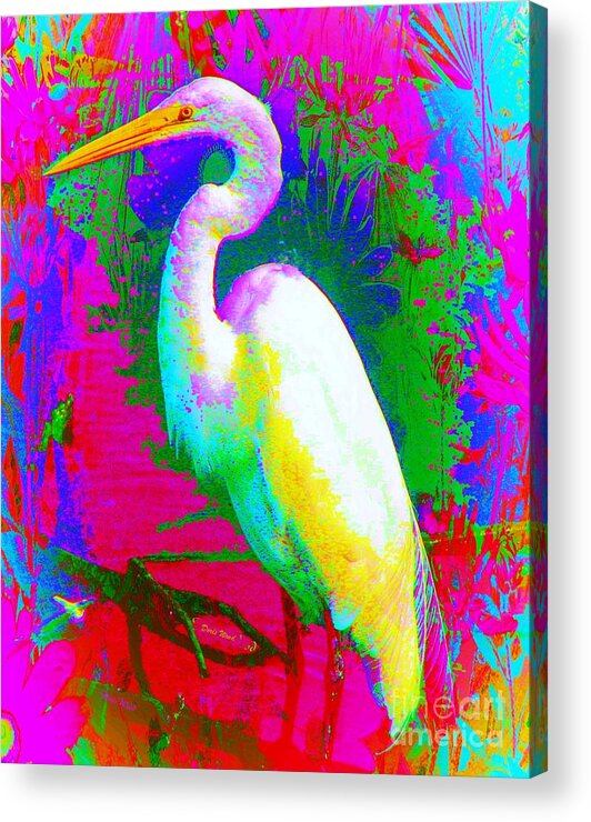Digital Acrylic Print featuring the digital art Colorful Egret by Doris Wood