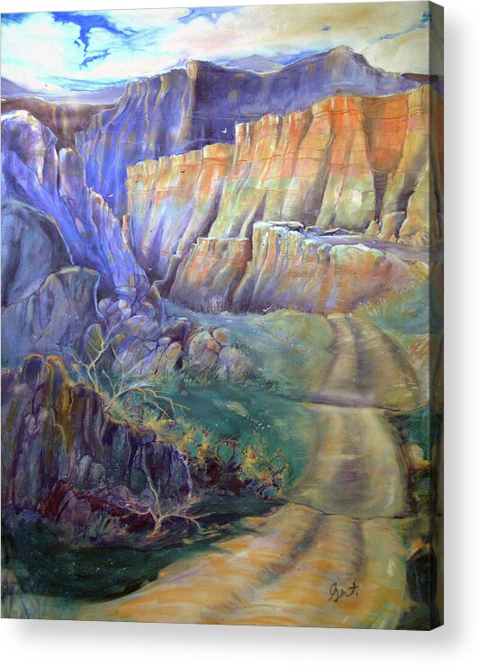 Southwest Acrylic Print featuring the painting Road to Rainbow Gulch by Gertrude Palmer