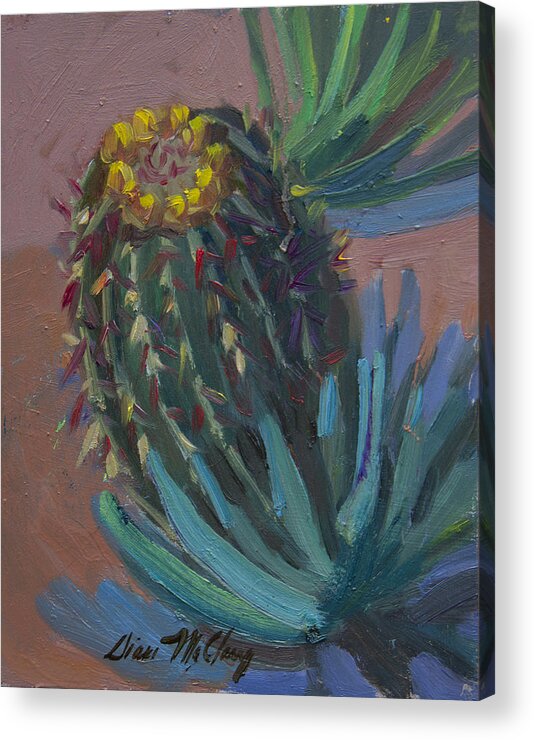 Arizona Acrylic Print featuring the painting Barrel Cactus in Bloom #1 by Diane McClary