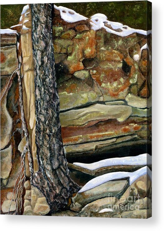 Tree Acrylic Print featuring the painting Between a Rock and a Hard Place by Rosellen Westerhoff