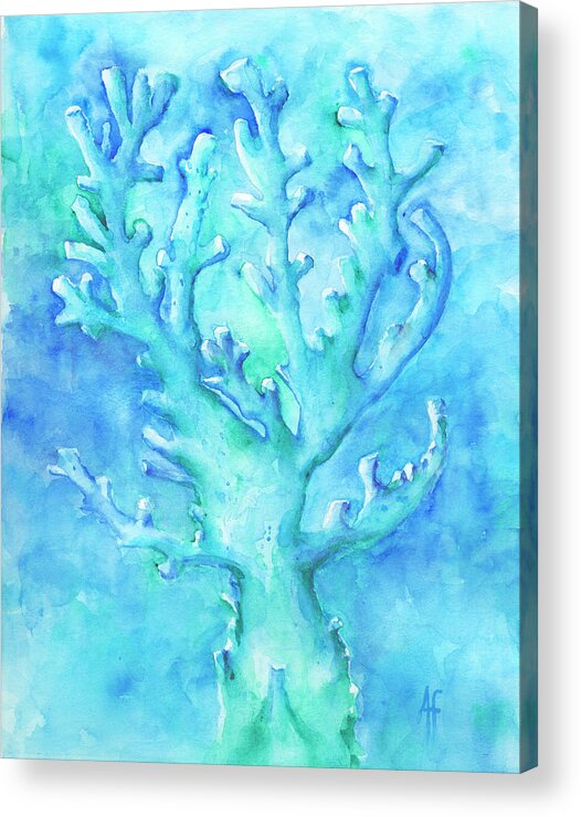 Blue Acrylic Print featuring the painting Cool Blue Coral by Arthur Fix