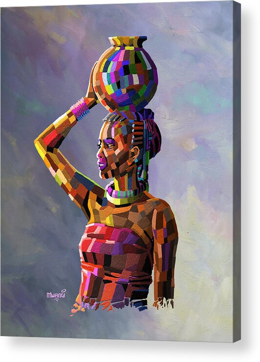 Water Acrylic Print featuring the painting Girl Carrying Water by Anthony Mwangi