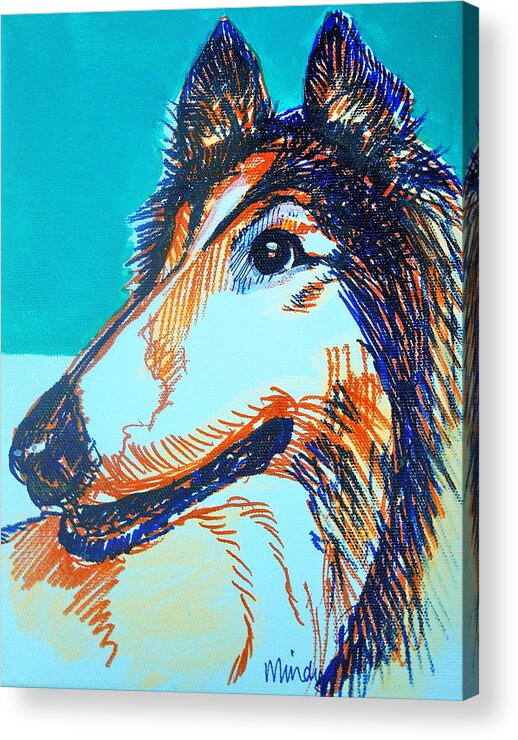 Collie Acrylic Print featuring the painting Interested Collie by Melinda Page