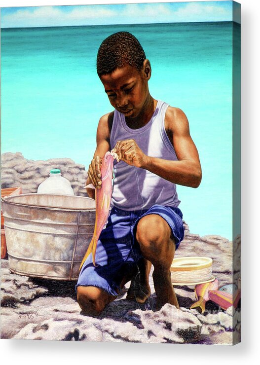 Little Acrylic Print featuring the painting Lil Fisherman by Nicole Minnis