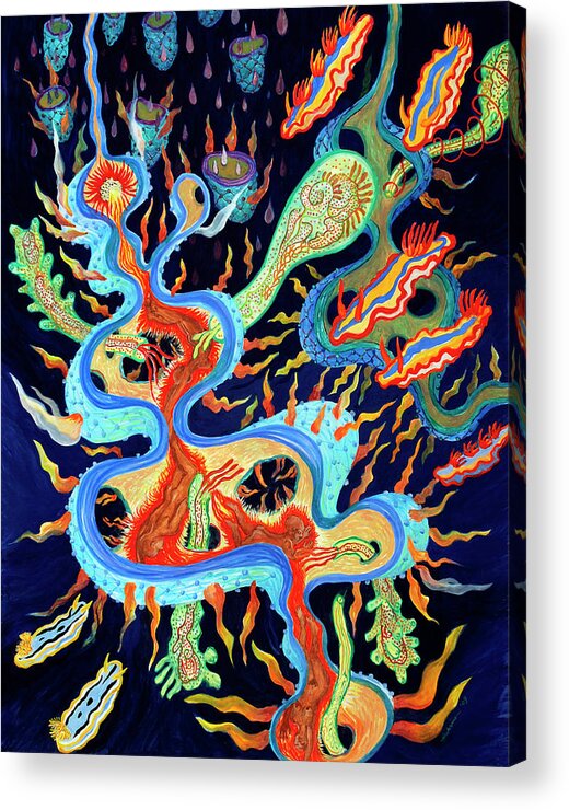 Nudibranchs Acrylic Print featuring the painting Nudibranchs on Parade by Shoshanah Dubiner