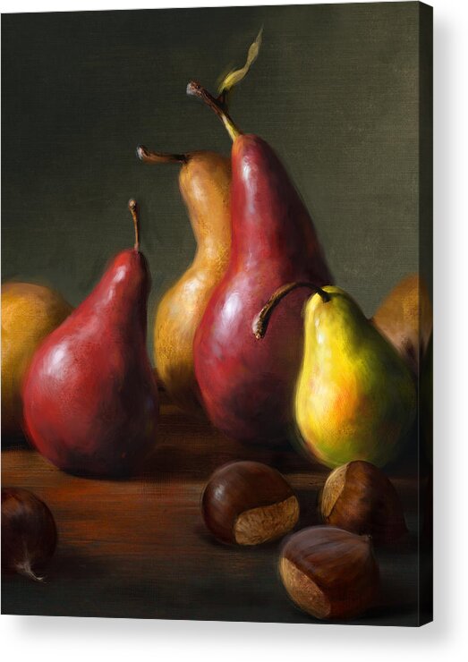 Pears Acrylic Print featuring the painting Pears with Chestnuts by Robert Papp