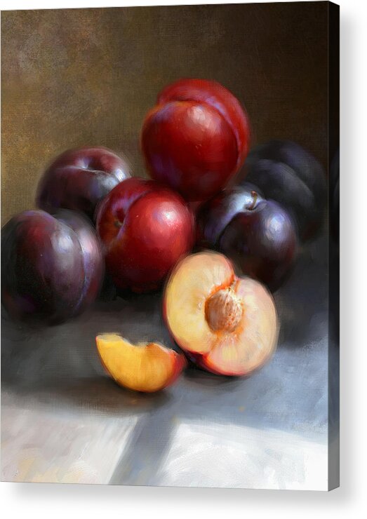 Plums Acrylic Print featuring the painting Red and Black Plums by Robert Papp