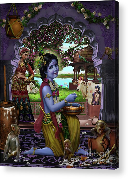 Art India Acrylic Print featuring the mixed media Krishna the Butter Thief - Makhan Chor by Vishnudas Art