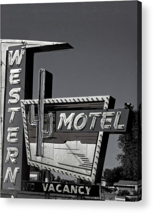 Motel Acrylic Print featuring the photograph Western Motel in Black and White by Matthew Bamberg