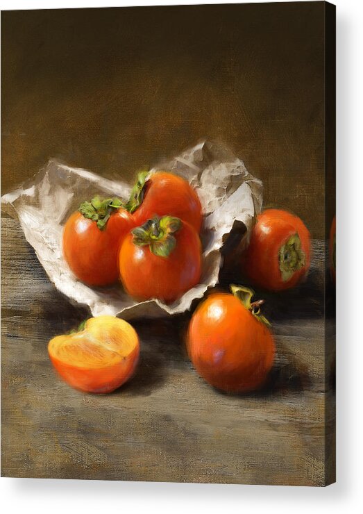 Persimmons Acrylic Print featuring the painting Winter Persimmons by Robert Papp