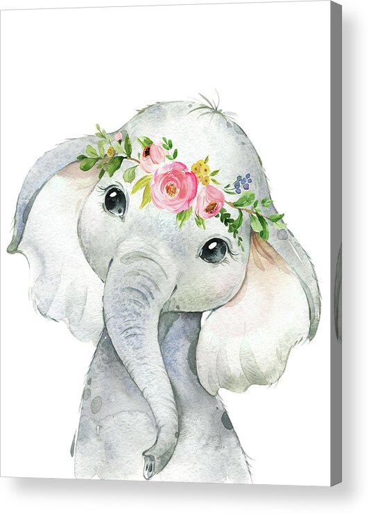 Elephant Acrylic Print featuring the digital art Boho Elephant by Pink Forest Cafe