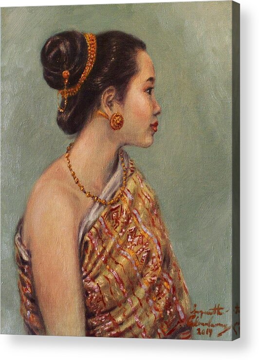 Lao Lady Acrylic Print featuring the painting Classic Lao Beauty by Sompaseuth Chounlamany