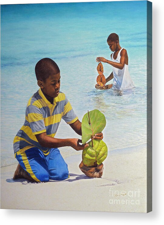 Island Acrylic Print featuring the painting Coconut Boats by Nicole Minnis