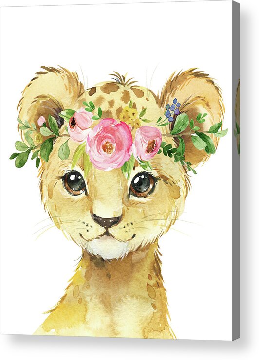 Leopard Acrylic Print featuring the digital art Watercolor Lion Leopard Zoo Animal Safari Art Print by Pink Forest Cafe