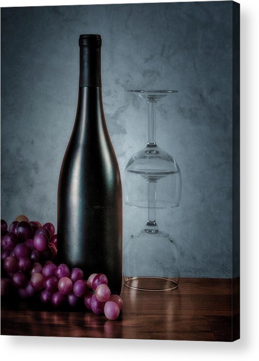 Wine Acrylic Print featuring the photograph Wine Bottle and Two Glasses by Tom Mc Nemar