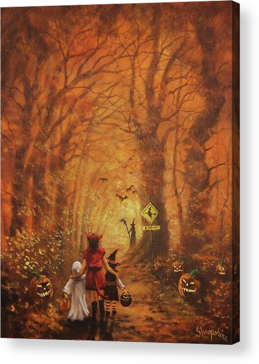 Halloween Acrylic Print featuring the painting Witch Crossing Ahead by Tom Shropshire