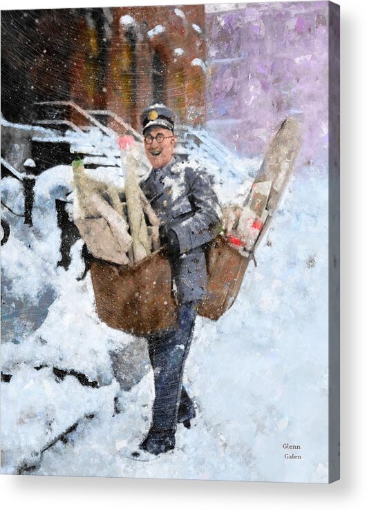 Chicago Acrylic Print featuring the mixed media Chicago Mailman 1929 by Glenn Galen