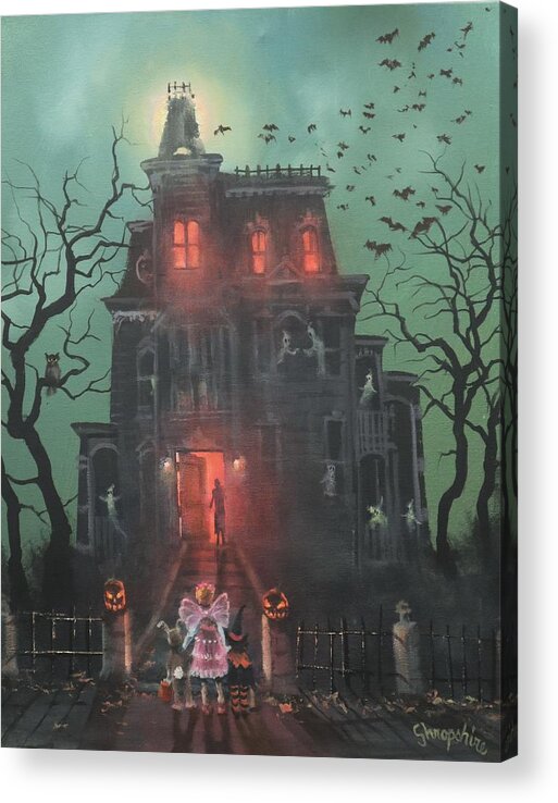 Halloween Acrylic Print featuring the painting Halloween House by Tom Shropshire