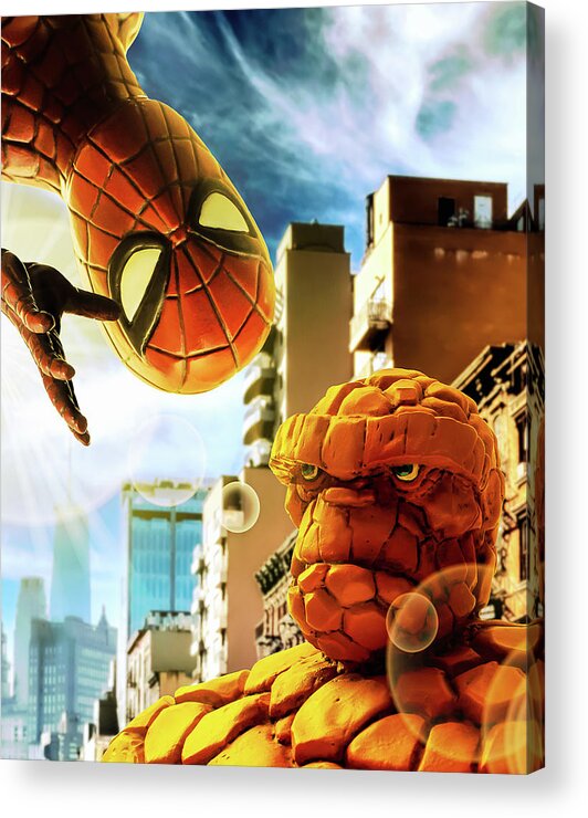 New York City Acrylic Print featuring the photograph MTU - Spider-Man and the Thing by Blindzider Photography