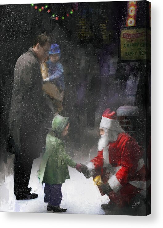 Chicago Acrylic Print featuring the painting Santa Says Thank You - Chicago State Street 1960s by Glenn Galen