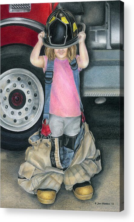 Firefighter Acrylic Print featuring the drawing Baby Girl by Jodi Monroe