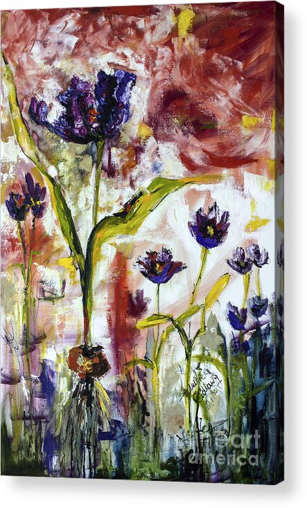 Abstract Acrylic Print featuring the painting Black Tulips Expressive Oil and Ink Painting by Ginette Callaway