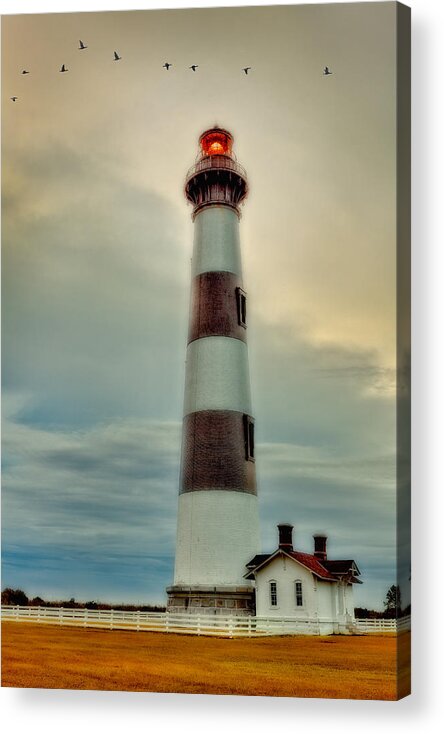 Outer Banks Acrylic Print featuring the photograph Bodie Lighthouse Outer Banks Abstract Painting by Dan Carmichael