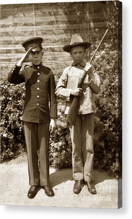 Spanish-american War Acrylic Print featuring the photograph Boys playing army 1898 by Monterey County Historical Society