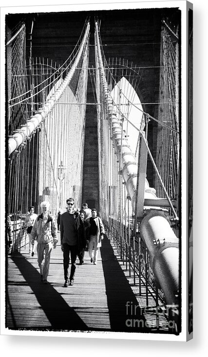 Brooklyn Bridge Shadows 1990s Acrylic Print featuring the photograph Brooklyn Bridge Shadows 1990s by John Rizzuto