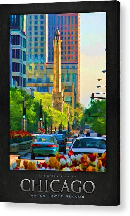 Water Tower Acrylic Print featuring the painting Chicago Water Tower Beacon Poster by Christopher Arndt