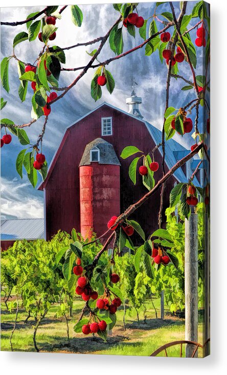 Door County Acrylic Print featuring the painting Door County Cherry Harvest Red Barn by Christopher Arndt