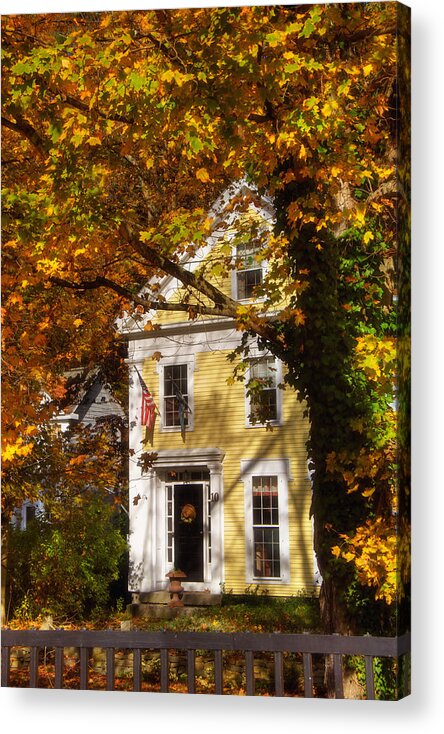 Autumn In New Hampshire Acrylic Print featuring the photograph Golden Colonial by Joann Vitali