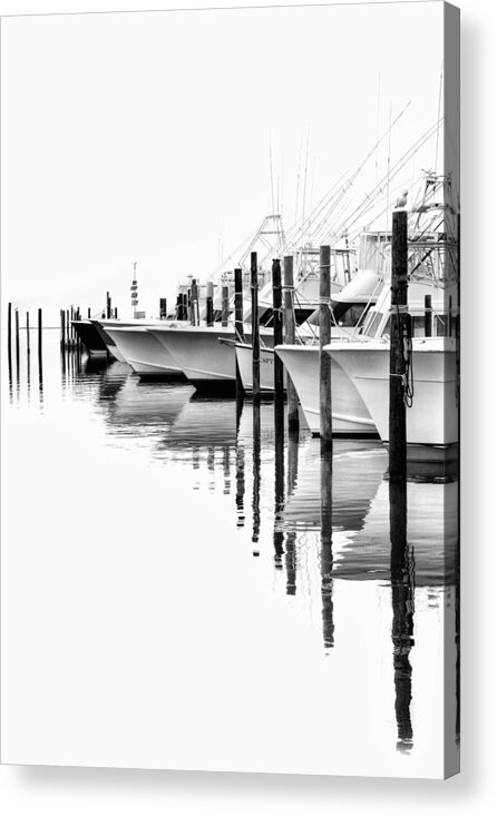 North Carolina Acrylic Print featuring the photograph White Boats II - Outer Banks BW by Dan Carmichael
