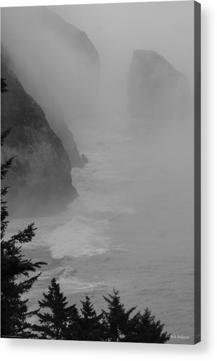 B&w Acrylic Print featuring the photograph Fog and Cliffs of the Oregon Coast by Mick Anderson