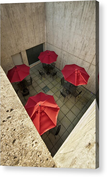 Red Umbrellas Acrylic Print featuring the photograph Four Red Umbrellas by Roni Chastain