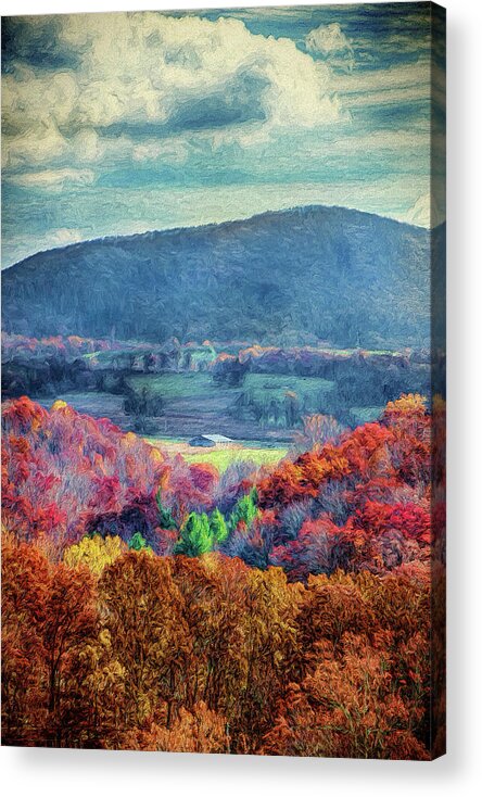 Autumn Acrylic Print featuring the digital art Autumn Fall Colors - Blue Ridge Farm Barn AP by Dan Carmichael