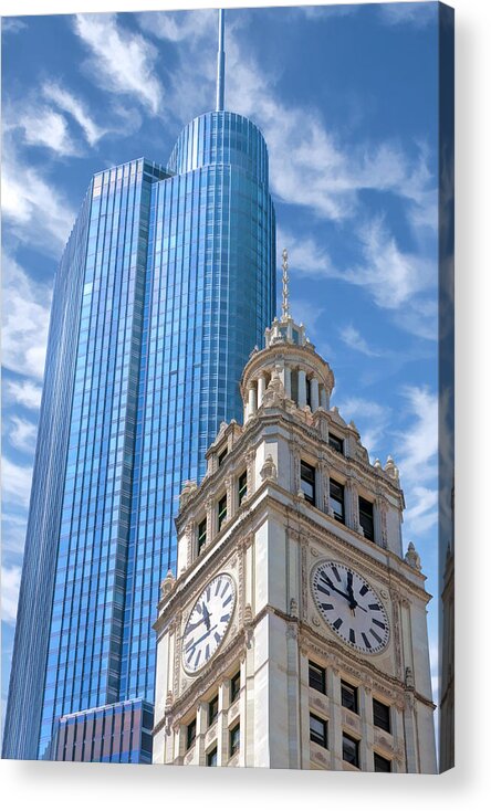 Chicago Acrylic Print featuring the painting Chicago Trump and Wrigley Towers by Christopher Arndt