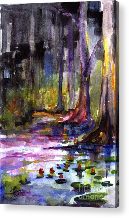 Gardens Acrylic Print featuring the painting Cypress Gardens South Carolina Watercolor by Ginette Callaway