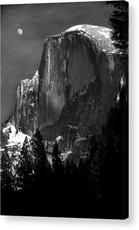 Half Dome Acrylic Print featuring the photograph Moon Over Half Dome by Jim Dohms