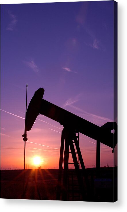 Oil Field Acrylic Print featuring the photograph Oil Rig At Sunset by Connie Cooper-Edwards