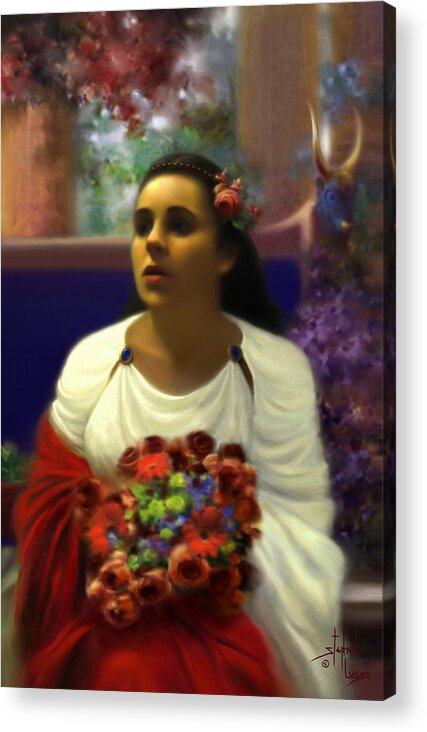 Goddess Acrylic Print featuring the digital art Priestess of the Floral Temple by Stephen Lucas