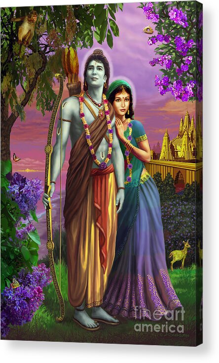 Sita Rama Acrylic Print featuring the mixed media Rama and Sita by Vishnudas Art