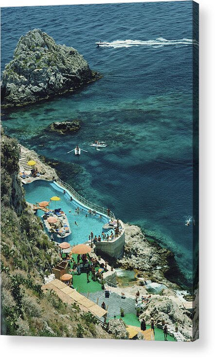 People Acrylic Print featuring the photograph Hotel Taormina Pool by Slim Aarons