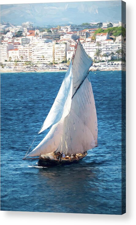 Harbor Acrylic Print featuring the photograph Sailing at Cannes Portrait Two by Tony Grider